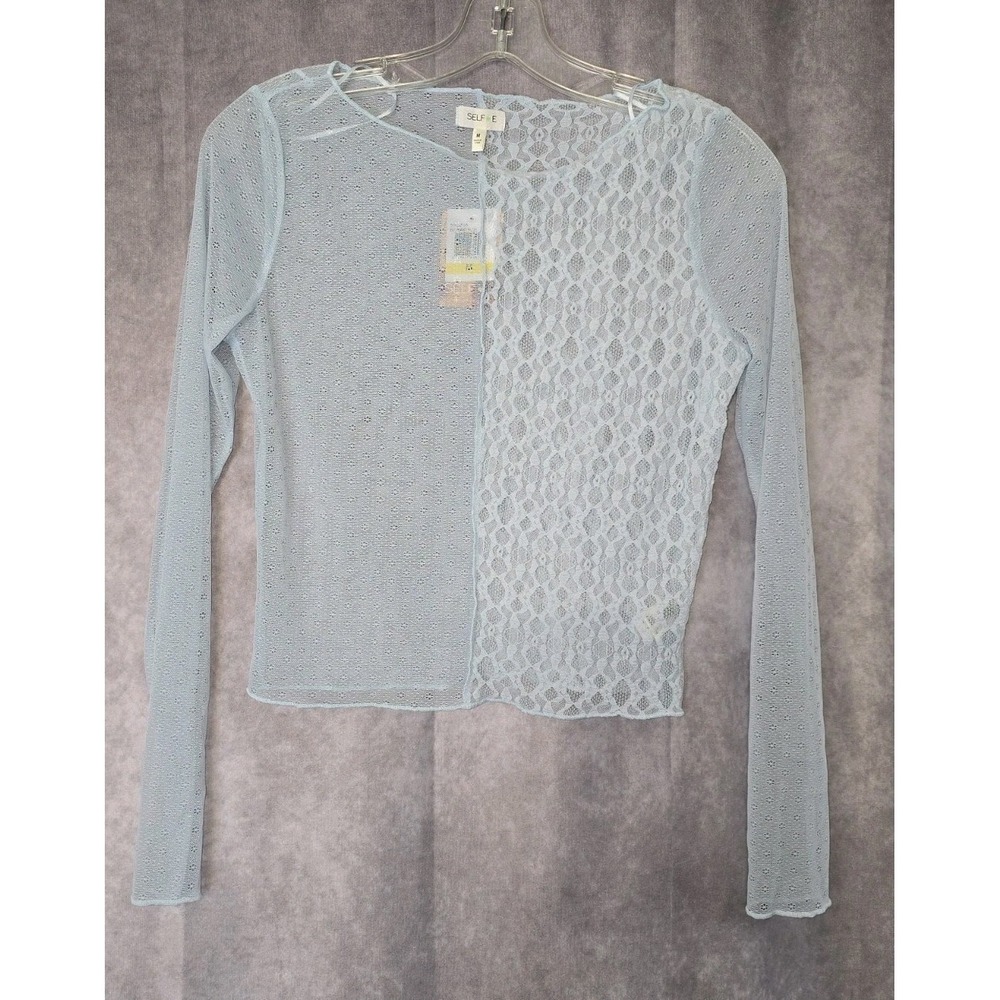 SELFE Sheer Lace/ MESH  Long Sleeve Layering Baby Blue Top SIZE M FAIRY GOTH